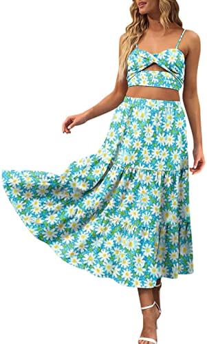 Plisirane duge maksi suknje za žene ljetna ležerna boho midi suknja s cvjetnim printom visokog struka slojevita a-suknja