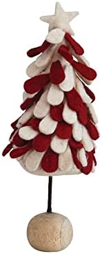 Kreativni koo-op 5 Okrugla X 13 H ručno izrađena stablo od vune sa stablom sa zvijezdama i drvenom kuglom, bijela i crvena