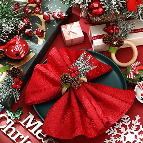 12 komada Dana zahvalnosti Sapkin prstenovi držač borovih konusa borovi poinsettia bundeva drvena salveta dekor za božićni