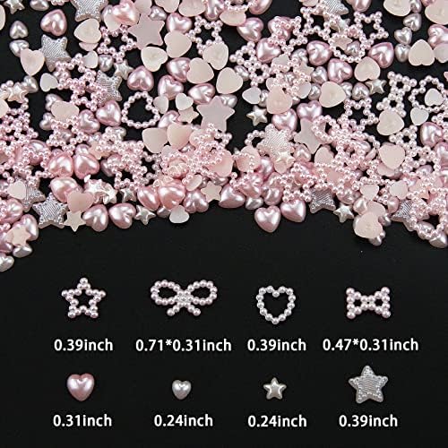 500 pcs ružičasta bijela asortirana 3D čari za nokte s više oblika ružičastog srca cvjetni leptir lukovi slatki čari za nokte
