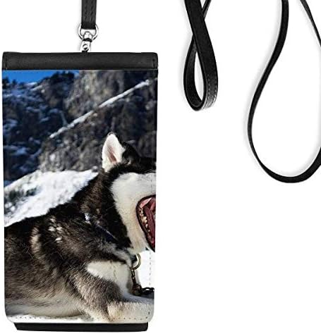 Velika usta psa snijega Husky slika telefonska torbica za novčanik Viseće mobilne vrećice Crni džep