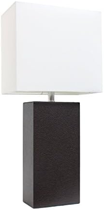 Elegantni dizajn LT1025-BWN moderna kožna stolna svjetiljka s bijelom nijansom tkanine, espresso smeđa