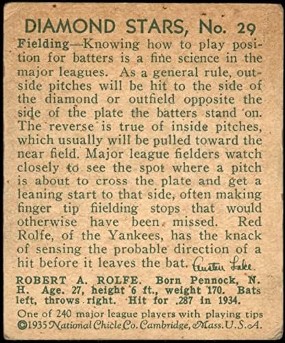 1935. Dijamantske zvijezde 29 Red Rolfe New York Yankees Good Yankees