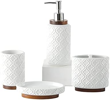 Rqyixi kupaonica pribor Set 4 PCS držač za četkice za zube sapun set keramički i drveni set kupaonice sa sapunom za sapun