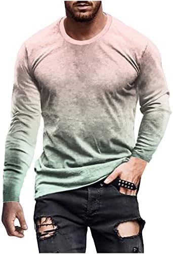 Muški dugi rukavi cool majice, crte šarene 3D printinjske majice okruglog vrata majice, blok u boji trendi košulje