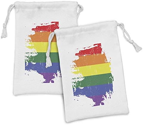 Ambsonne Vintage Rainbow Thirk Top Set od 2, šareni grunge LGBT dizajn zastave istrošene pruge gay kulture, mala vreća za