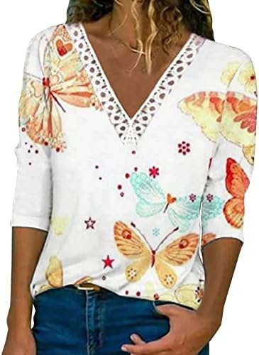 Iuhan grafičke majice s dugim rukavima za žene cvjetne žene Drvane bluze s V-izrezom Drvane casual čipke za žene izlaze