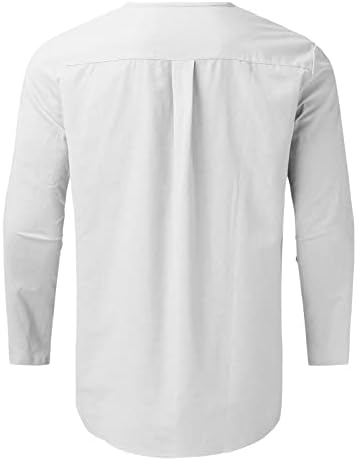 Muškarci Komadi pamučno laneno set Henley košulja dugi rukavi i casual plaže hlače Summer joga odijela Klasična odijela bijela