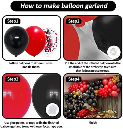 Crveni i crni baloni Garland Kit 124 pakiranje različitih veličina inch crveni crni baloni i crni crveni konfeti baloni za