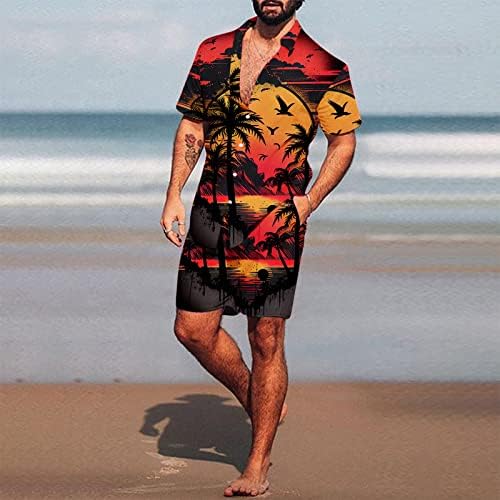 Muški 2 komadni kratki setovi povremeni havajski gumb Down Majice kratke hlače Set ljetne ispisane labave odjeće za plažu