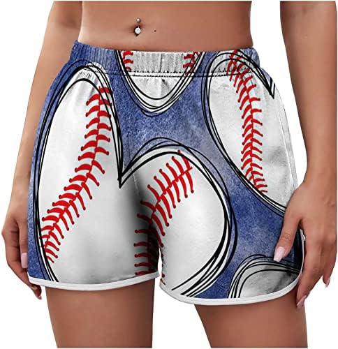 HGCCGDU Ljetne kratke hlače za žene Slatke bejzbol tisak casual plaža za plažu koje trče kratke hlače elastični pojas kratke