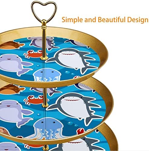 Prikaz za tijesto s 3 slojevito okrugle ladice za posluživanje, dizajn naljepnica s slatkim morskim životinjama držač stabala