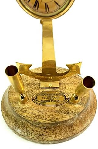 AK Nautical Antique Nautical Brass Ship Telegraph držač olovke s satom na drvenom baznom dekoru