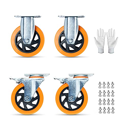 N/a 5 inča teški poliuretanski kotači kotača protiv klizanih kotača kotača sa 360 stupnjeva za set od 4 narančaste, xp-06