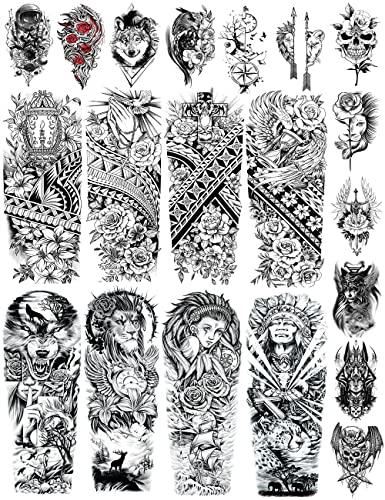Dalin privremene tetovaže izuzetno velike rukave s punim i podlakticama za odrasle lažne tetovaže za muškarce žene 20 listova,