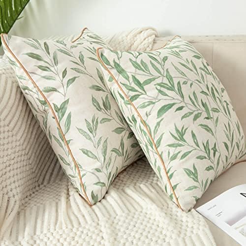 Vogol Farmhouse Ball Pillow Covers, Country Rustic Green Listove uzorak tiskani ukrasi za dom, set od 2 jastuka za kauč kauča
