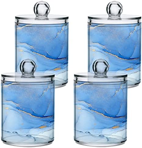 Alaza 4 Pack Qtip držač za dozator tekućina Umjetnost plavog mramora Organizator kupaonice za pamučne kuglice/brise/jastučiće/flos,