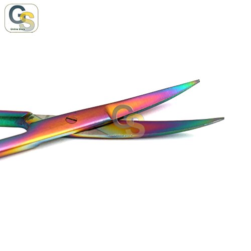 Multi Titanium Rainbow Color Fine Point Micro Scissors 4,5 Zakrivljeno jednim nazubljenim nehrđajućim čelikom G.S internetske