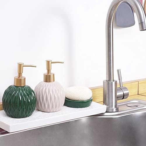 Klasični set za okrugli sapun i sapun, osjetljivi reljefni rombus dizajn sa zlatnom pumpom, keramički set za kupaonicu