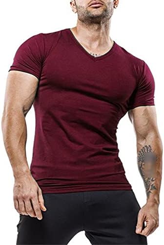 Muška pamučna majica V-izreza za vježbanje Bodybuilding Fashion Short Sleave Summer Classic Solid Fit Top