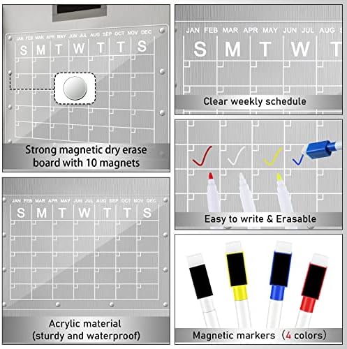 Magnetska kalendarska ploča za suho brisanje Očisti akrilna ploča s 4 markera koja se može ukloniti u raznim bojama Magnetski