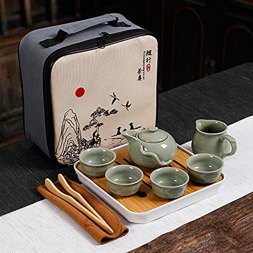 Lianxiao - Set za čaj od putovanja prijenosni keramički kungfu čaj s čajnim vrećicama s ladicom za čajne torbe uredske predmete