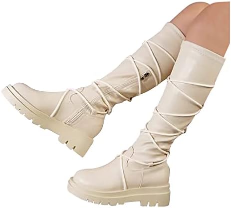 Zimske čizme za žensku platformu bez klizanja PU srednje čaše modne čipke u obliku patentnih zatvarača koljena visoke čizme