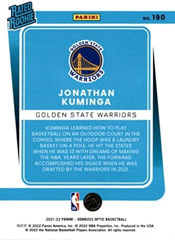 2021-22 Donruss Optic 190 Jonathan Kuminga ocijenjeni rookies RC Rookie Golden State Warriors Basketball NBA