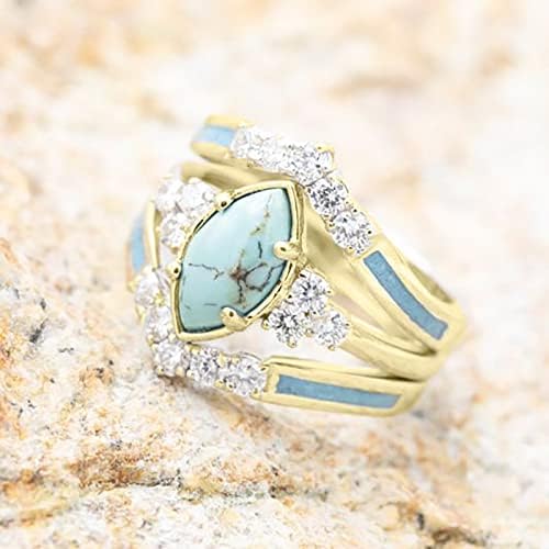 3pcs tirkizni prstenovi Ženski sterling srebrni cirkon za postavljanje prstena klasični dijamantni prstenovi poklon nakita