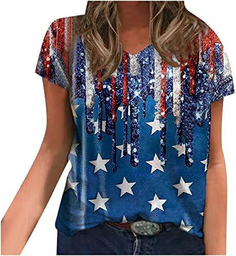 Ženske bluze s kratkim rukavima USA zastave grafičke bluze majice duboke v vrat ručak jeseni ljetna bluza odjeća ev
