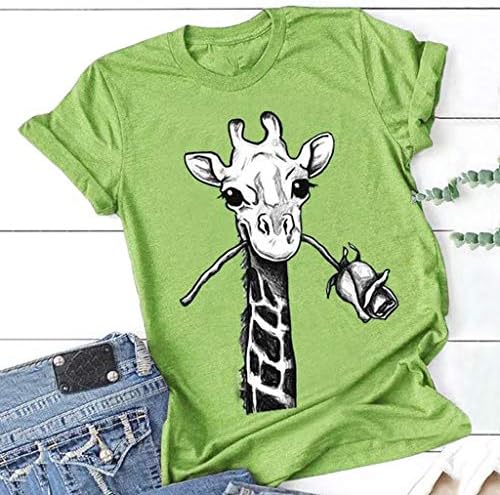 Ženske plus veličine žirafe za tisak majice majice kratkih rukava Smiješne grafičke ležerne bluze 2023 Ljetni vrhovi