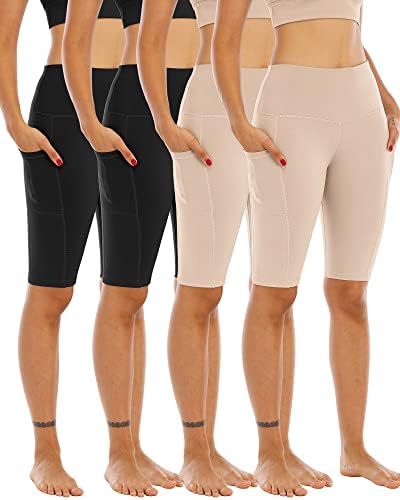 Whouare 4 pakiranje biciklističke joge kratke hlače sa džepovima za žene, visoki struk s atletskim trčanjem treninga u teretani