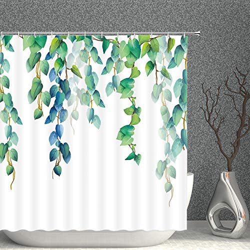 Amnysf list za tuširanje zavjesa akvarel proljetne biljke cvjetni listovi vinova loza zelena plava dekor tkanina kupaonice