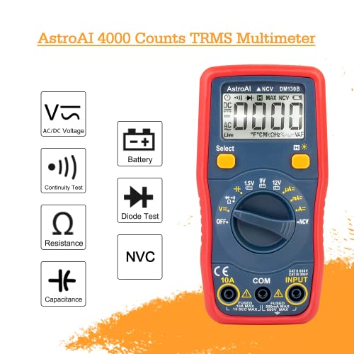 Astroai digitalni multimetar, voltmeter 1,5V/9V/12V tester napona baterije Automatsko raspon/ohmmetar/dmm s nekontaktusnom