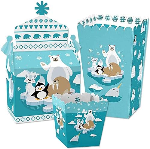 Velika točka sreće Arctic Polarne životinje - Zimska dječja tuš ili rođendanska zabava Box Party Favors - Gable kutije, kutije