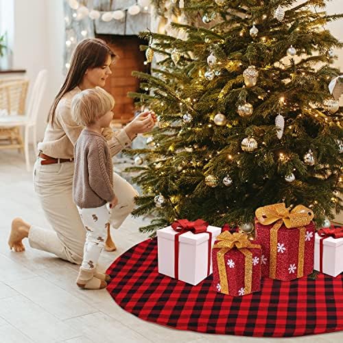 Ccinee provjerena suknja božićnog drvca, 48 inča crvena i crna bivola karirana suknja za suknju za božićno drvce božićni