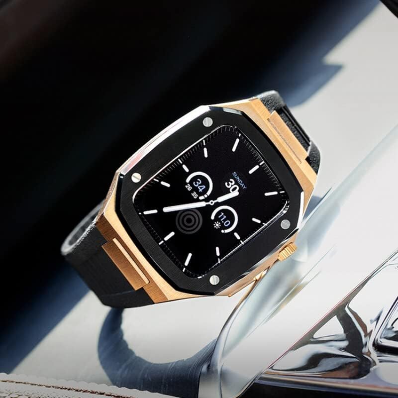 CNHKAU komplet za modifikaciju od nehrđajućeg čelika za pojas Apple Watch 8 7 41 mm 45 mm silikonski remen + metalni futrola