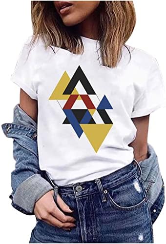 Košulje za žene geometrijski uzorak tiskane majice s kratkim rukavima gornji posada labava mekana ljetna bluza majice