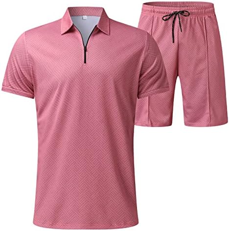 RVIDBE muške 2 -komadne odjeće Ljetni kratki setovi Polo majice s zatvaračem kratkih rukava i kratkih hlača setovi klasični