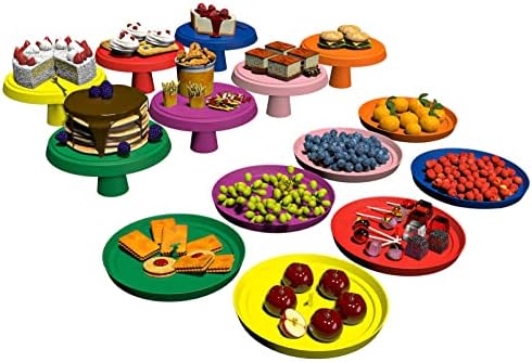 Set od 7 šarenih podmetača za torte, svestranih tanjura za deserte i pladnjeva s voćem, poslužavnik za kolače za svaku priliku.