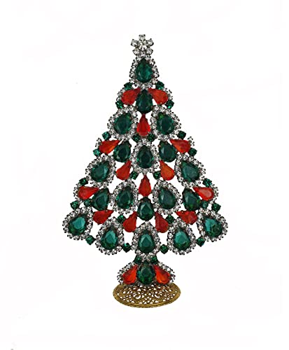 Sjajno božićno drvce, sjajni stolni gornji češki božićno drvce, ručno izrađeno prekrasnim čistim, LT siam i smaragdnim kristalnim