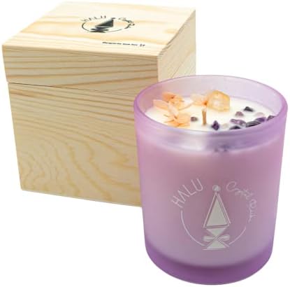 Lavanda i vanilija mirisna svijeća za žene + prekrasna drvena kutija | Aromaterapija | Meditacija | Quartz Crystal | Reiki