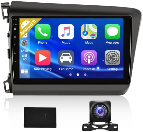 Android 11 CUR STEREO za Honda Civic 2012-2015 CarPlay Radio, Hikity 9 inčni zaslon osjetljiv na dodir Radio GPS Navigacija