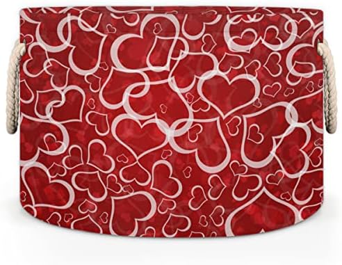 Ljubav Valentines Hearts Crvene velike okrugle košare za košare za pranje rublja s ručkama košara za policama za policama
