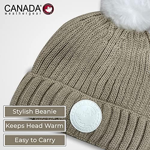 Kanadski vremenski zupčanik pleteni šešir za žene - ugodan zimski šešir s pom -pom -manžetom od beanie šešira