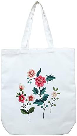 Joyhoor Canvas Tote torbe Početnički komplet za vez s uzorkom i uputama uključuje vrećicu za vez s uzorkom cvijeća, obruči