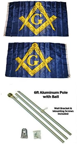 AES Mason Blue and Yellow 3'x5 'Poliester 2 Ply dvostrana zastava s 6' aluminijskim zastavom Pole komplet s kuglom u boji