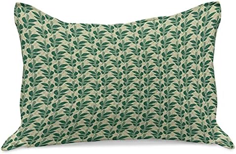 Ambsonne Garden Art pleteni prekrivač jastuka, kontinuirana egzotična lisnata biljka Moderna livada u prirodnim tonovima,
