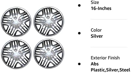 TuningPros WC3-16-1025-S-Pakiranje od 4 hubcaps-16-inčni stil stil Snap-on tip metalni srebrni kotači poklopci Hub-caps