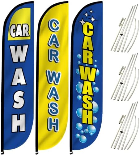 Fallorway sa 12 metara visokih automobila za pranje od pera za zastavu za poslovno oglašavanje 3-pack: Uključuje 3 zastave